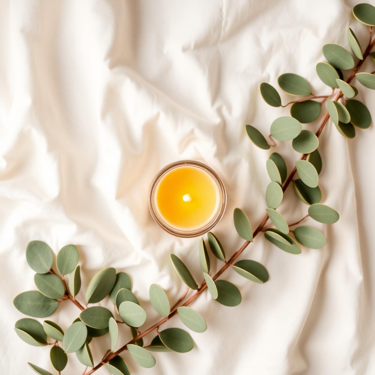 Eucalyptus and candle